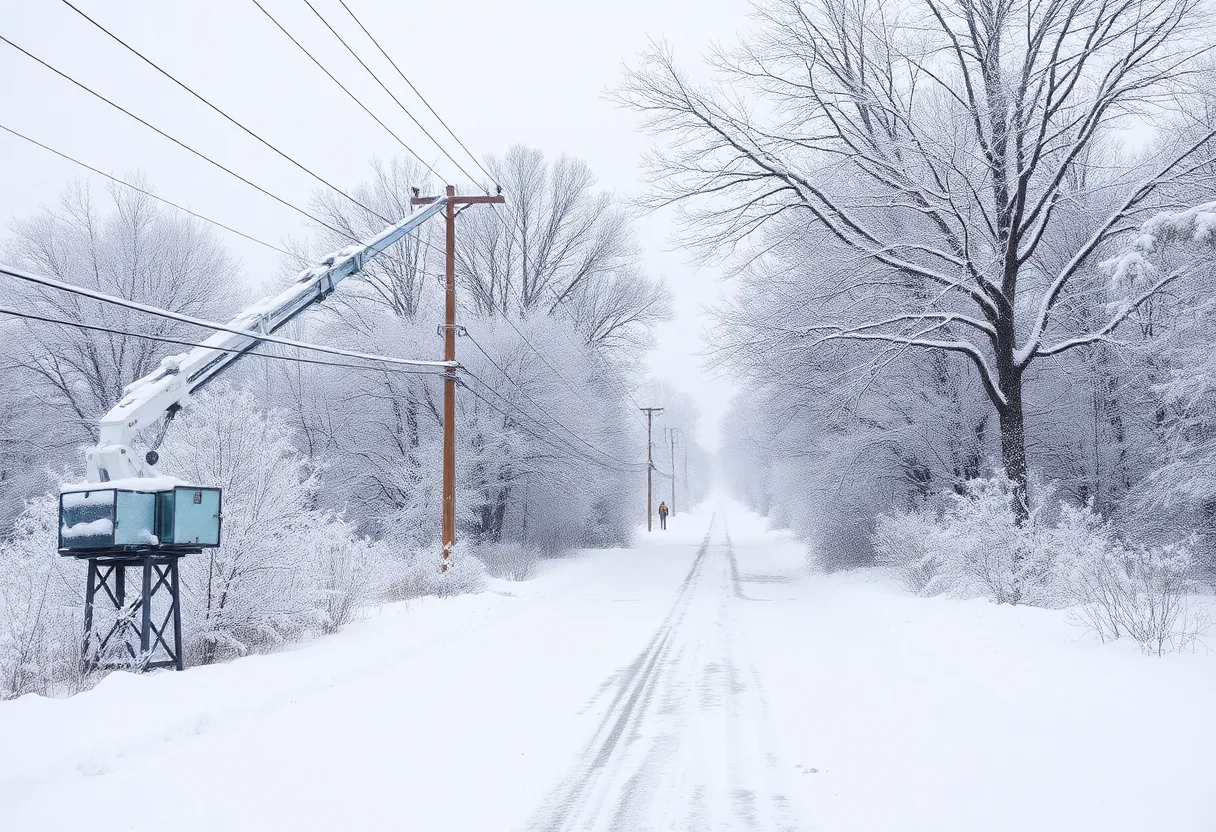 Utility workers restoring power during a winter storm in Wisconsin