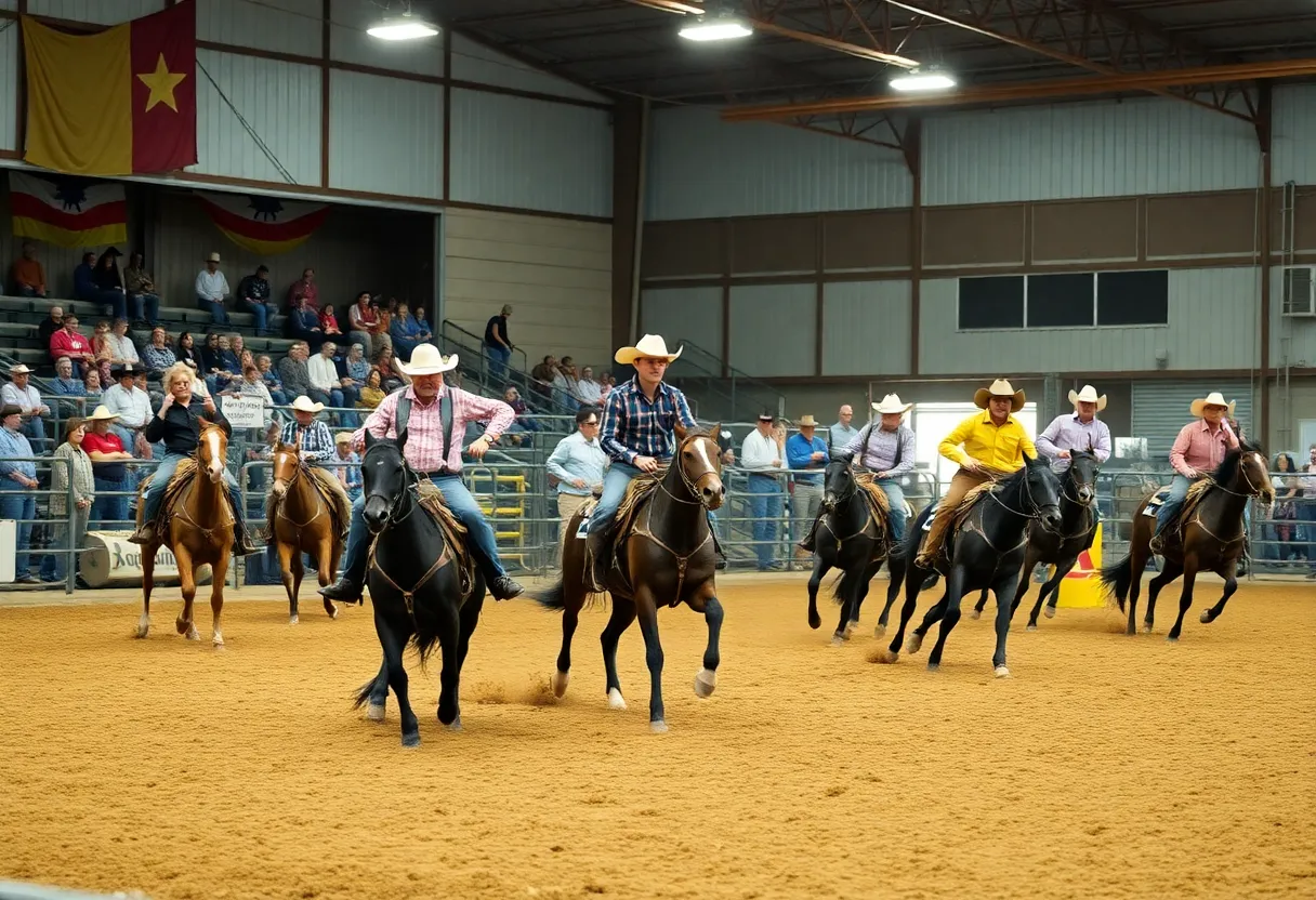 Contestants competing in the WRCA World Championship Ranch Rodeo.