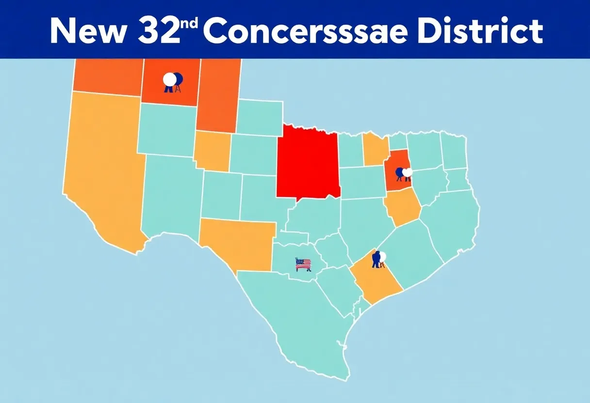 Map showing the boundaries of the 32nd Congressional District in Texas