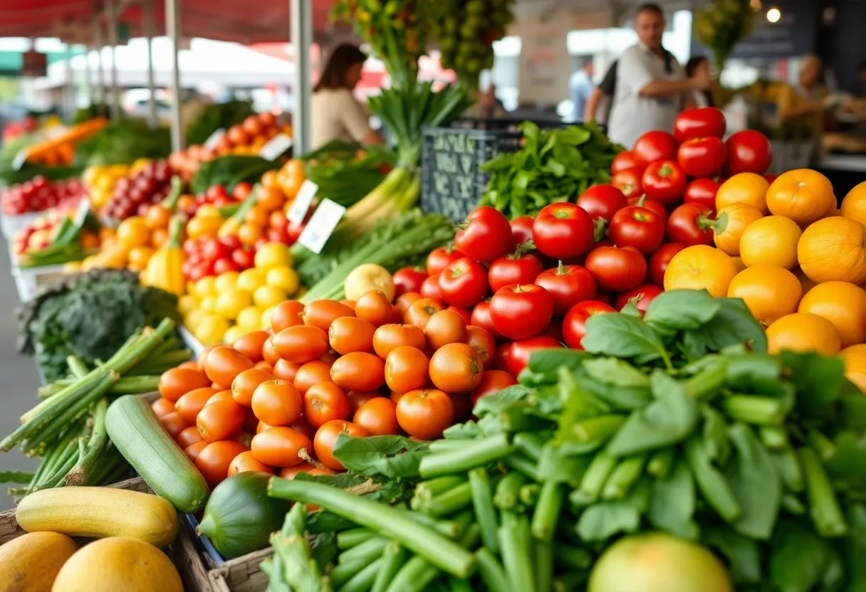 Fresh fruits and vegetables at a Dallas farmers market