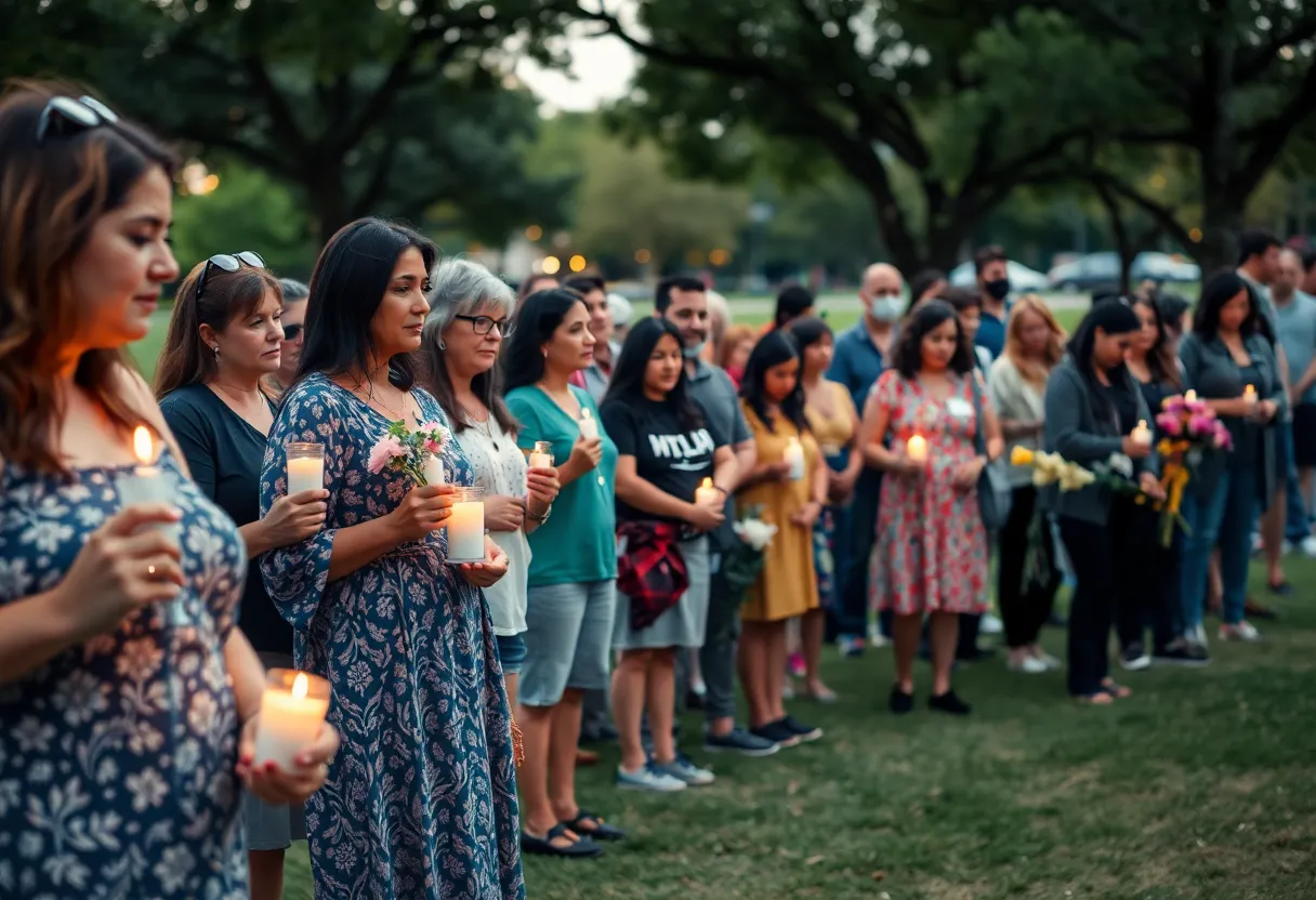 Community gathering in remembrance of Amber Hagerman's abduction, candlelight vigil
