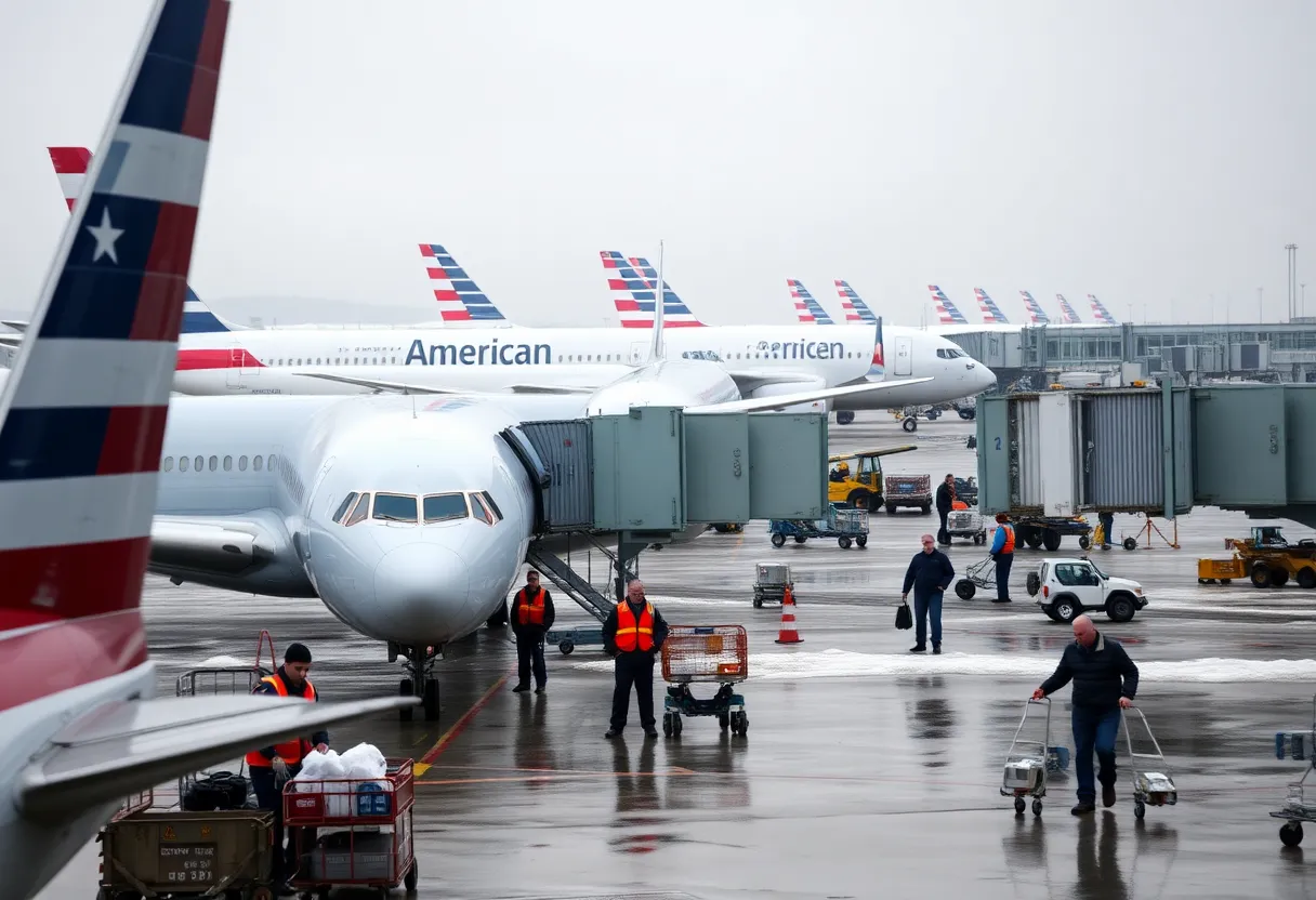 American Airlines aircraft at terminal during busy travel time