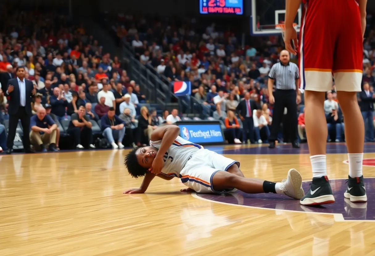 Basketball court showing player injury