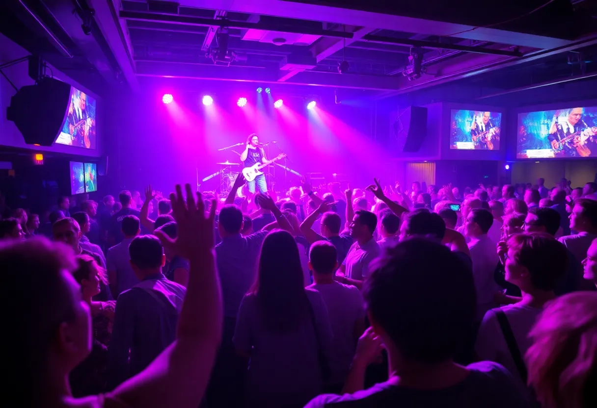 Crowd enjoying a live concert performance by a rising music star.