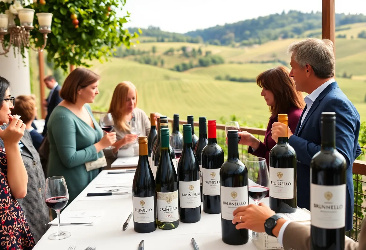 Attendees enjoying wine at Benvenuto Brunello 2026 event