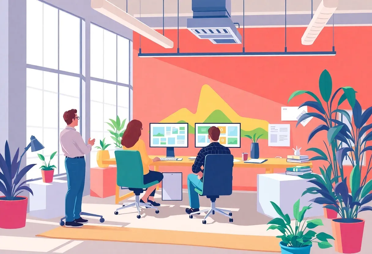 Team working together in an office on web designs