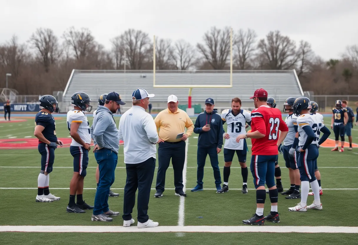 Cleveland Browns coaches discussing strategies on the football field