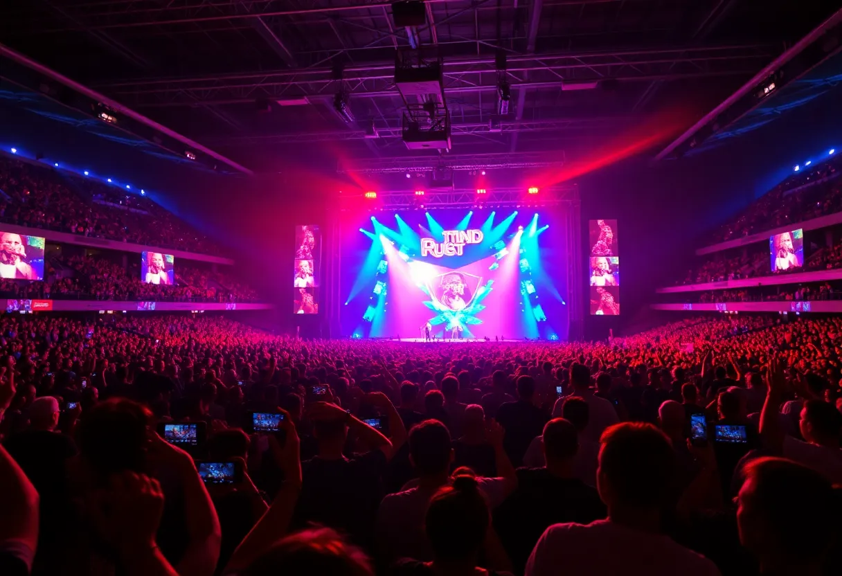 Crowd enjoying a live performance by Bruno Mars at Globe Life Field