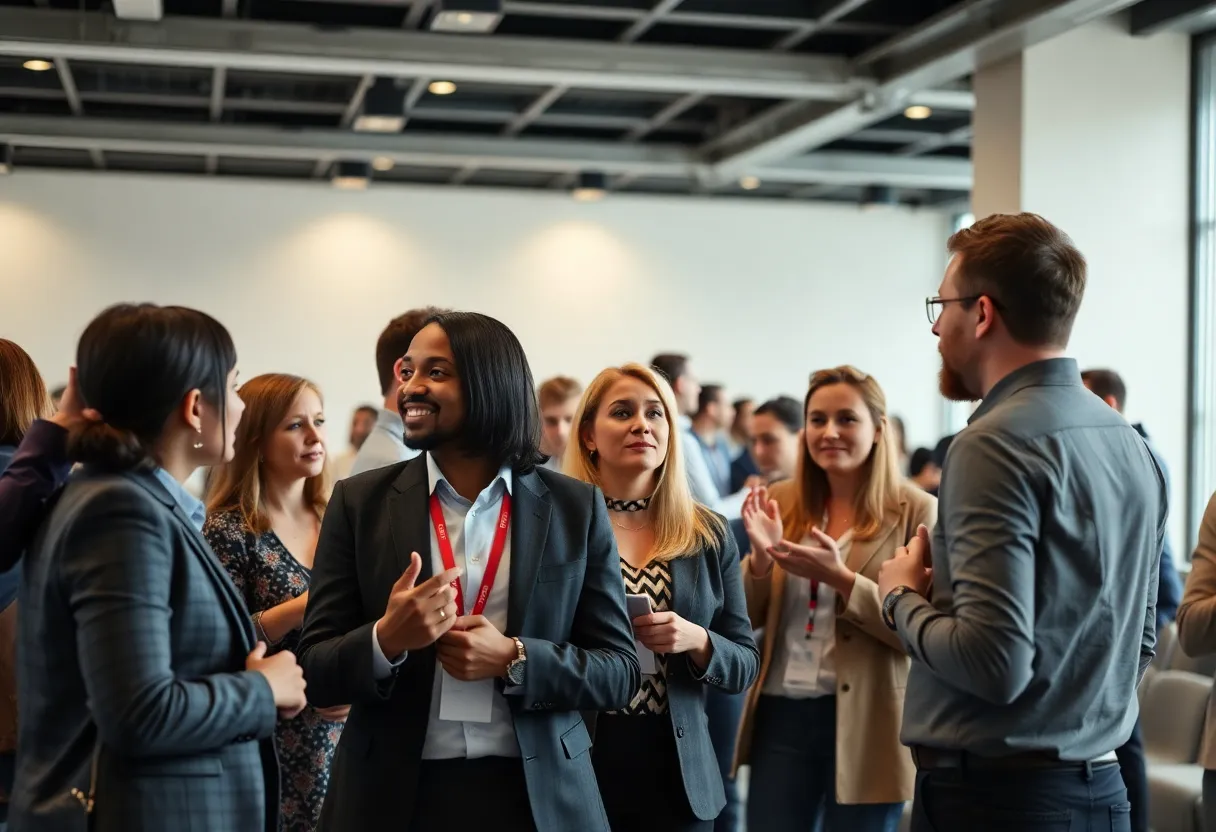 Business leaders networking at a conference