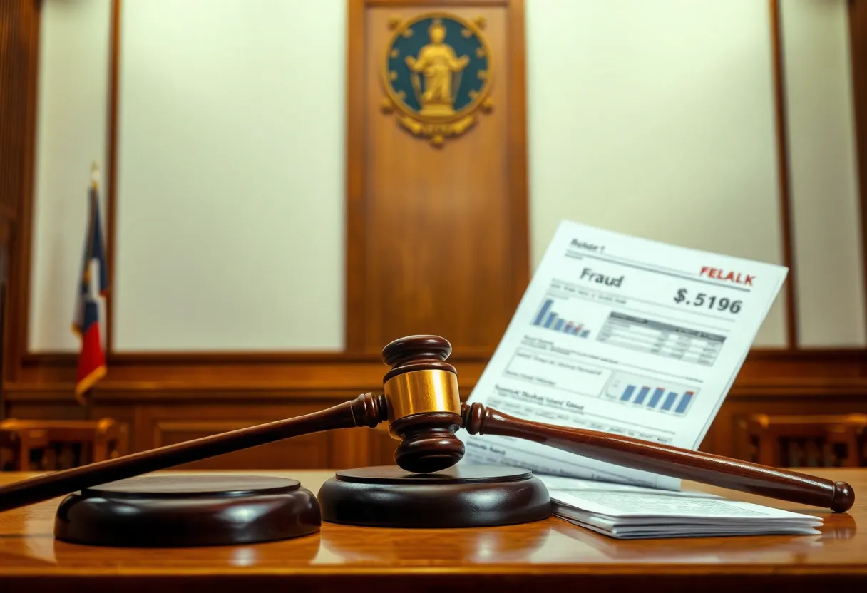 Courtroom scene representing corporate fraud accusations