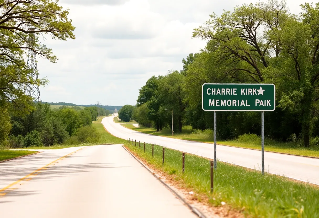 Sign for Charlie Kirk Memorial Parkway in Hood County