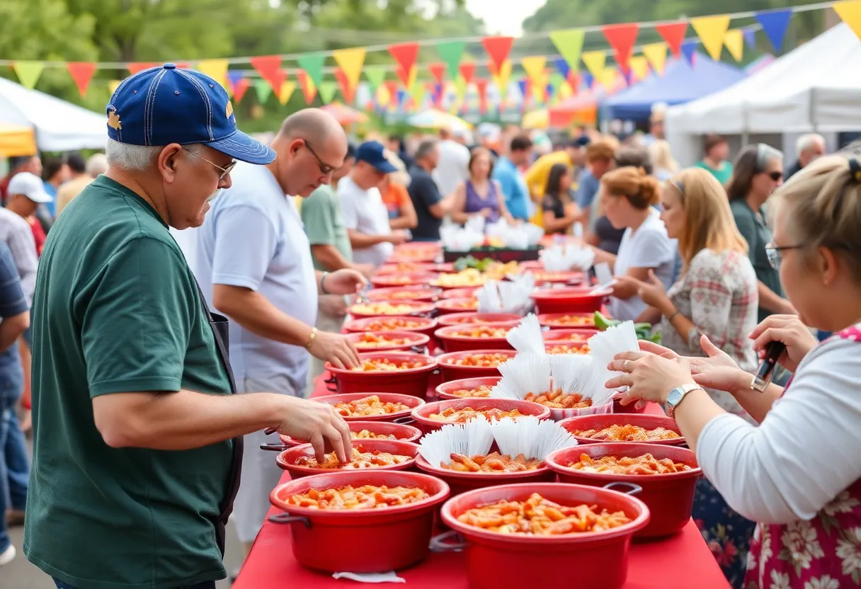 Participants and families enjoying the Dallas Chili Cook-Off festival with cooking booths and festive decorations.