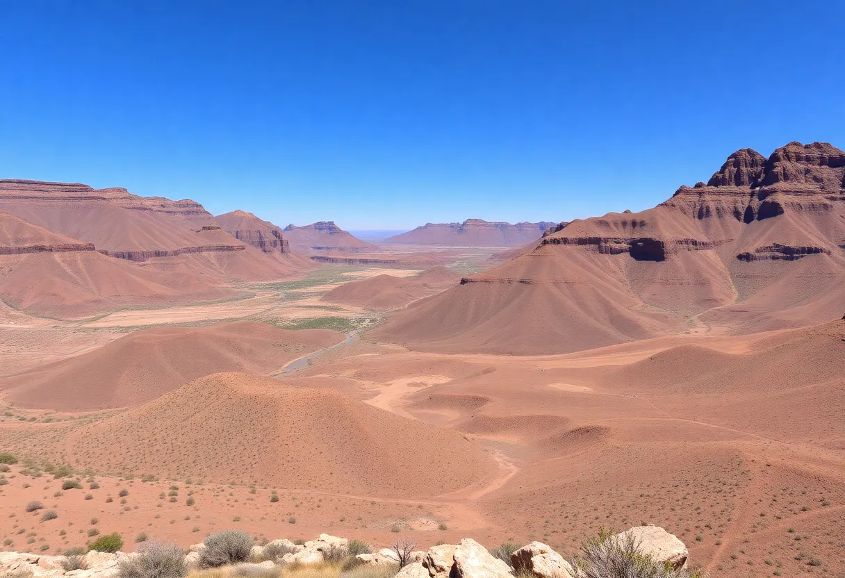 Dry landscape in Chisos Basin, Big Bend National Park during water shortage