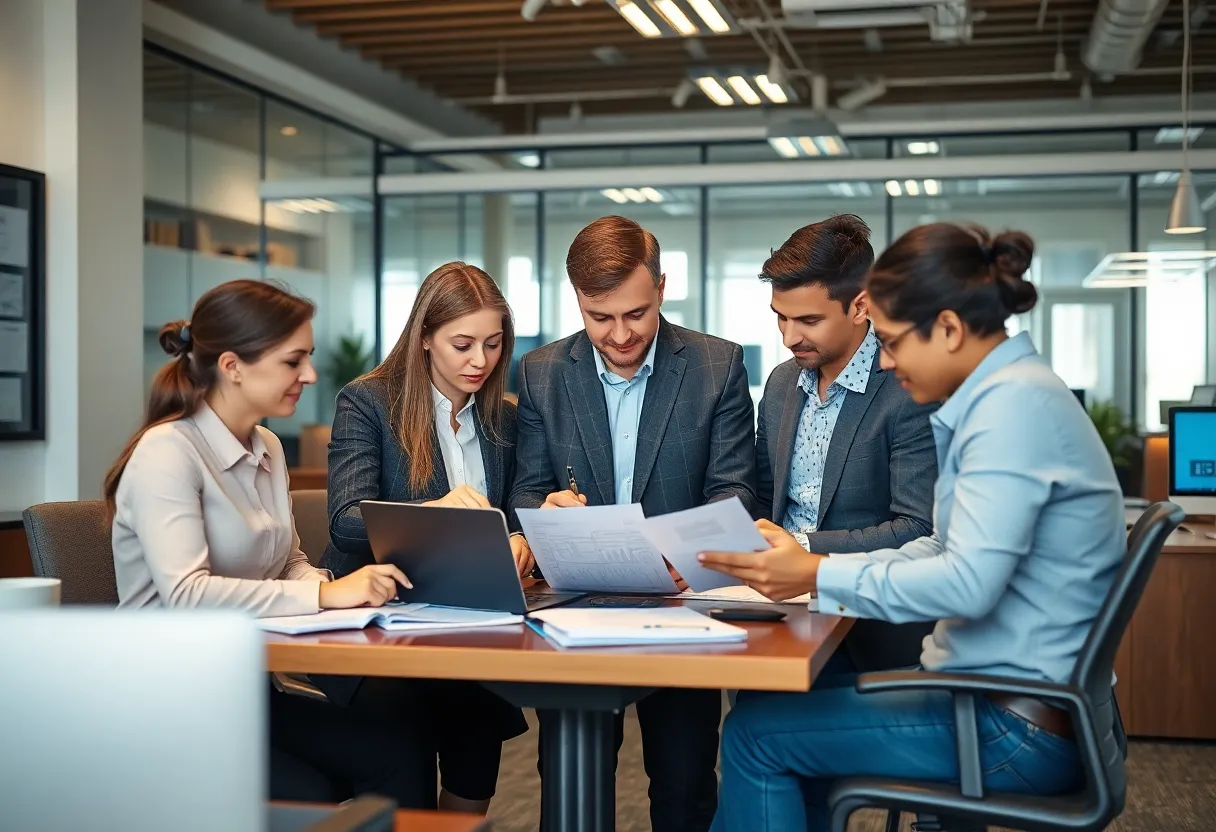 Professionals working on bookkeeping in an office setting
