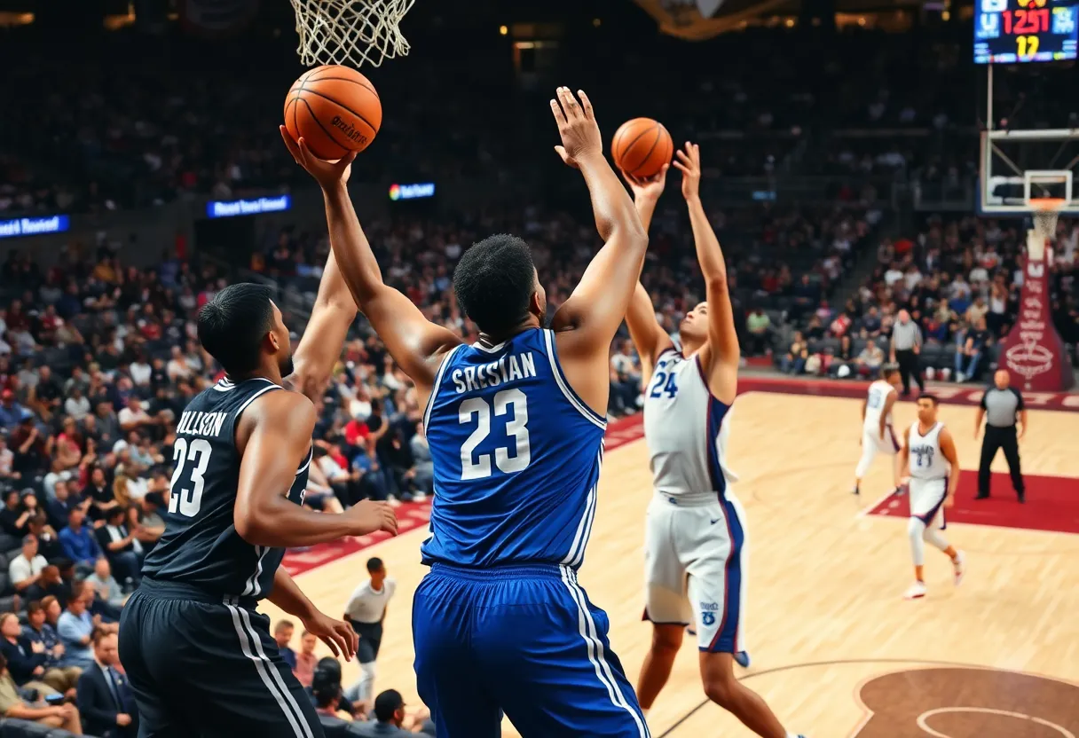 Rookie Cooper Flagg scoring during an NBA game.