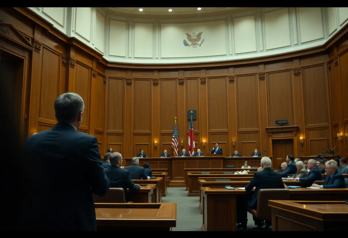 Image of a courtroom during jury selection for a notable trial.