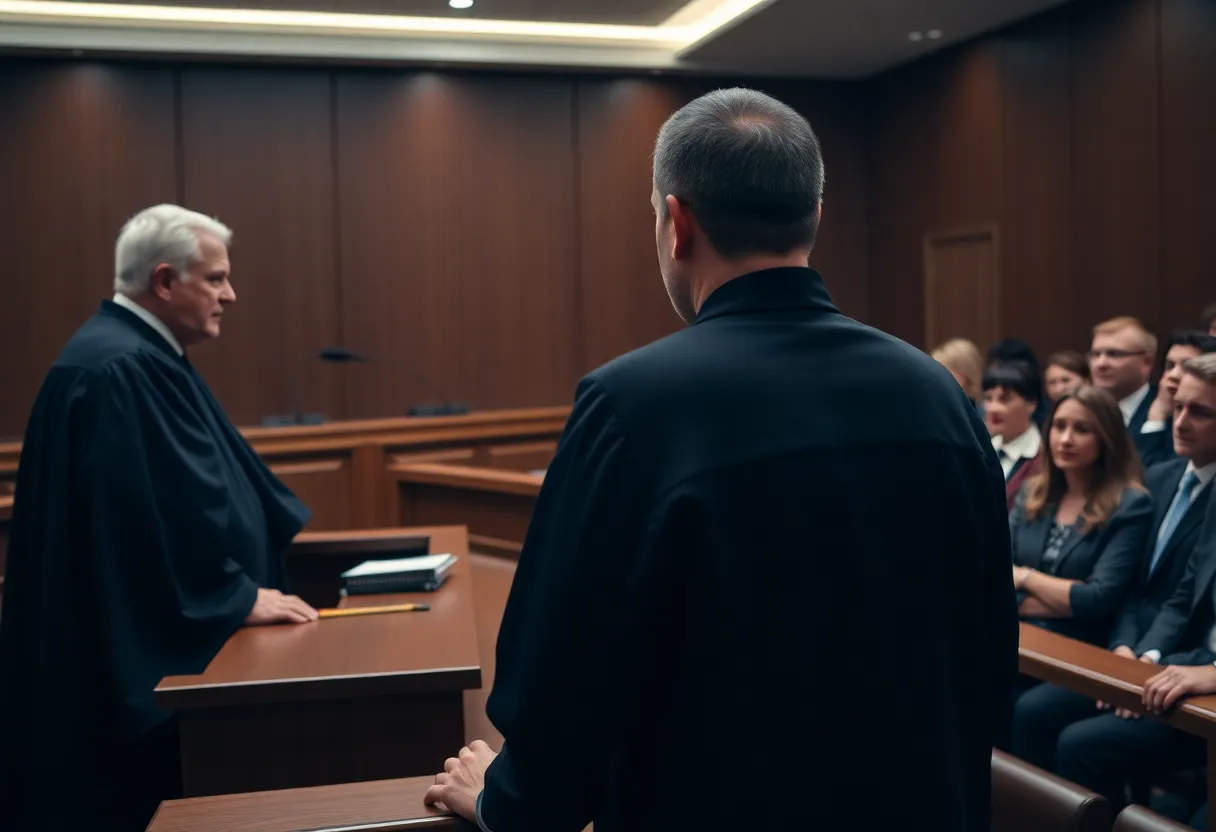Courtroom scene during sentencing of a defendant