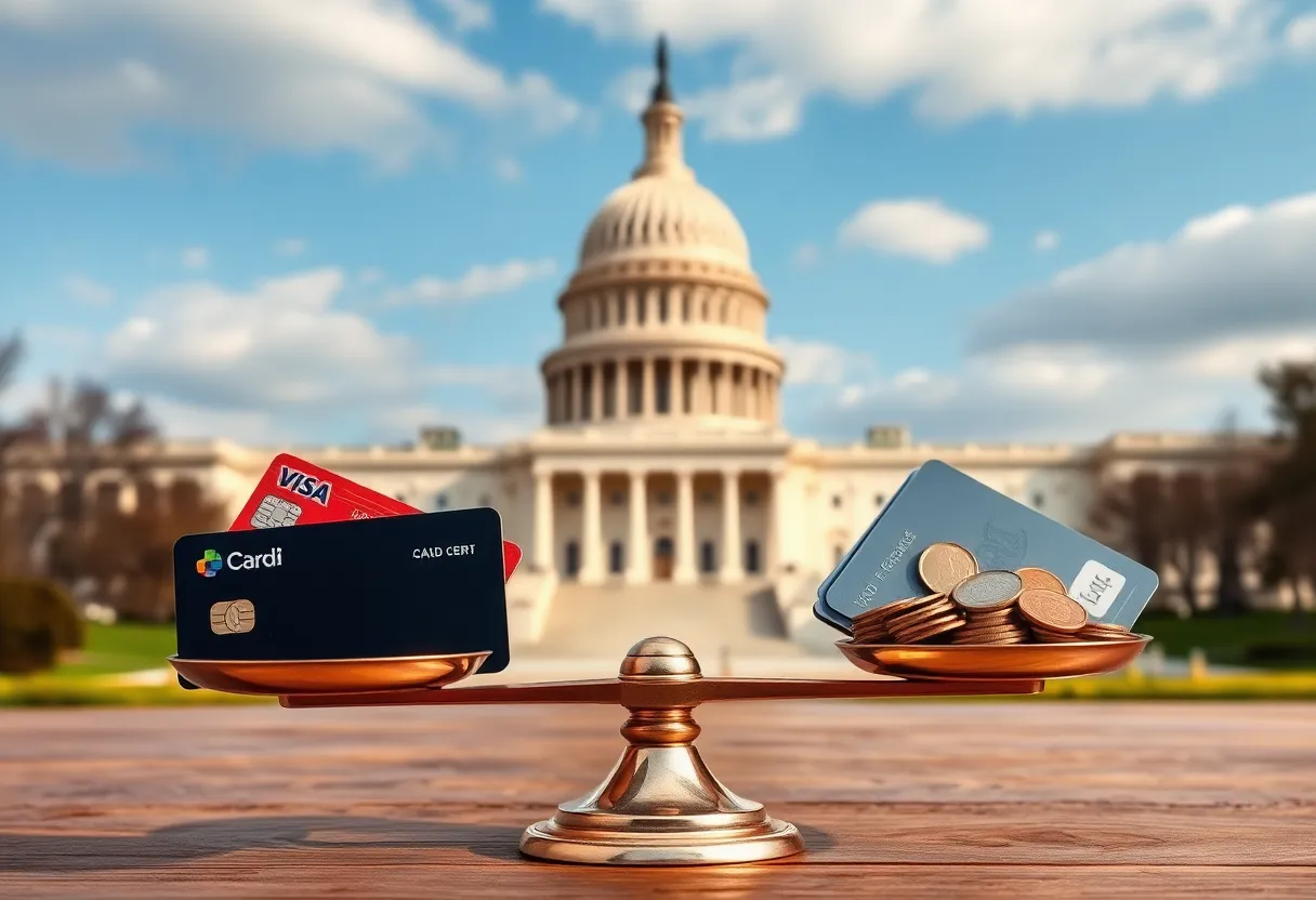 Illustration of credit card debt relief with a balance scale and coins