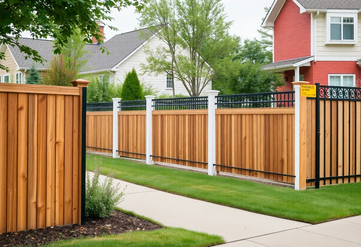 A variety of fencing styles installed in North Houston showcasing wooden, vinyl, and ornamental fences.