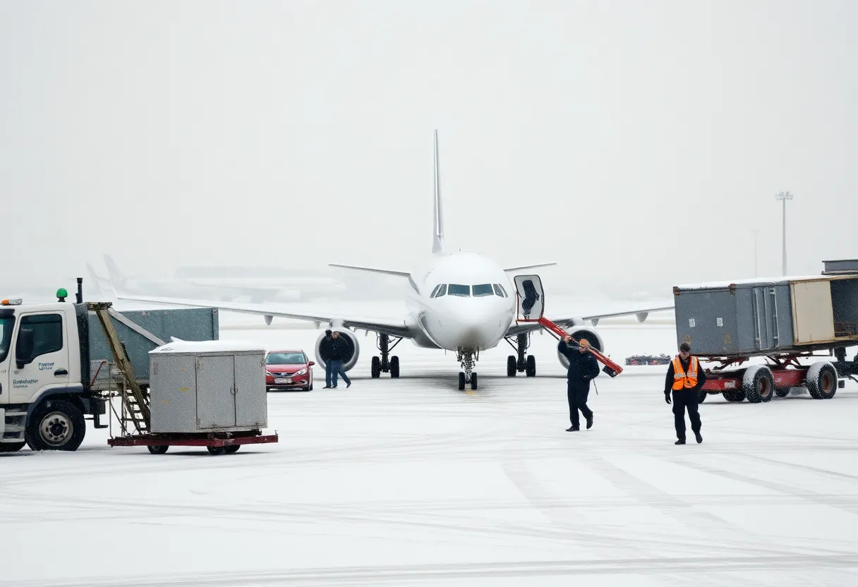 Heavy snow and ice disrupting operations at Dallas airport during Winter Storm Fern