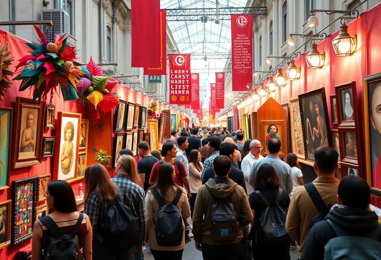 Crowd enjoying an art exhibition in Dallas