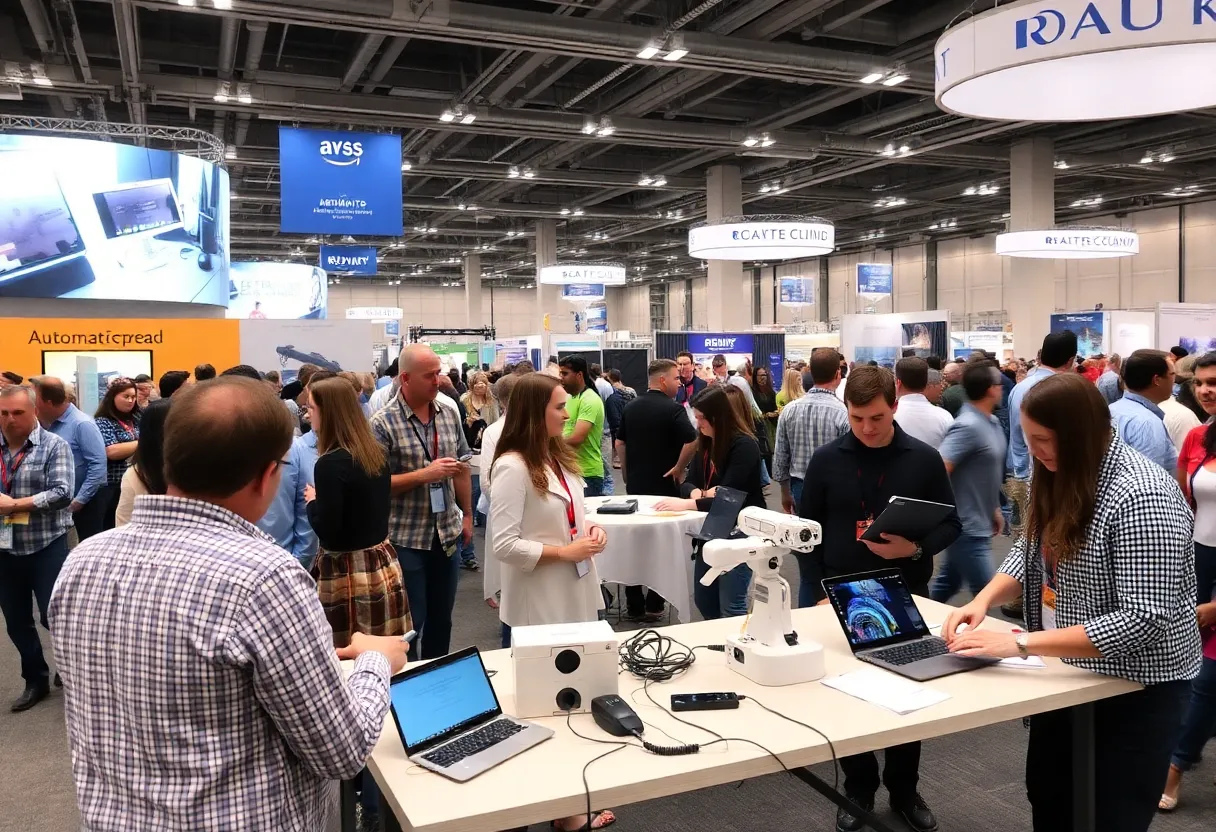 Participants engaging with robotics demonstrations at the Dallas Automation Roadmap event.