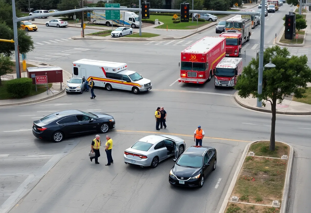 Emergency response at a car crash site in Dallas, Texas