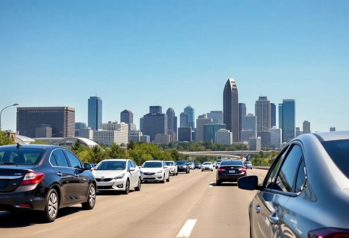 Dallas skyline with cars representing car insurance rates