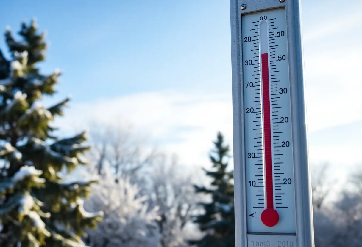 Winter landscape in Dallas with frost and low temperatures