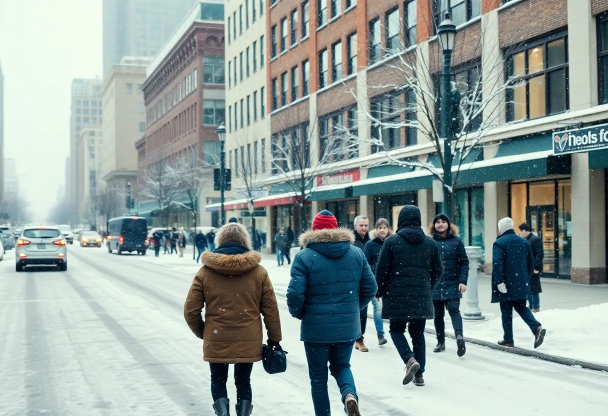Dallas street covered in snow during cold weather