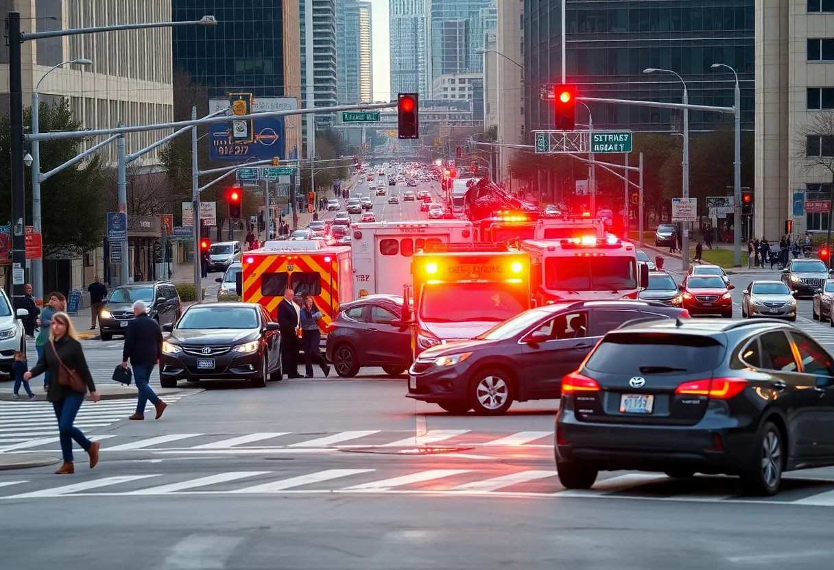 Emergency services at a vehicle collision in Dallas.