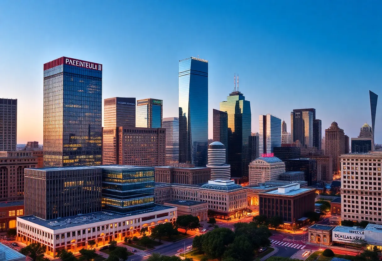 Cityscape of Dallas with commercial real estate buildings