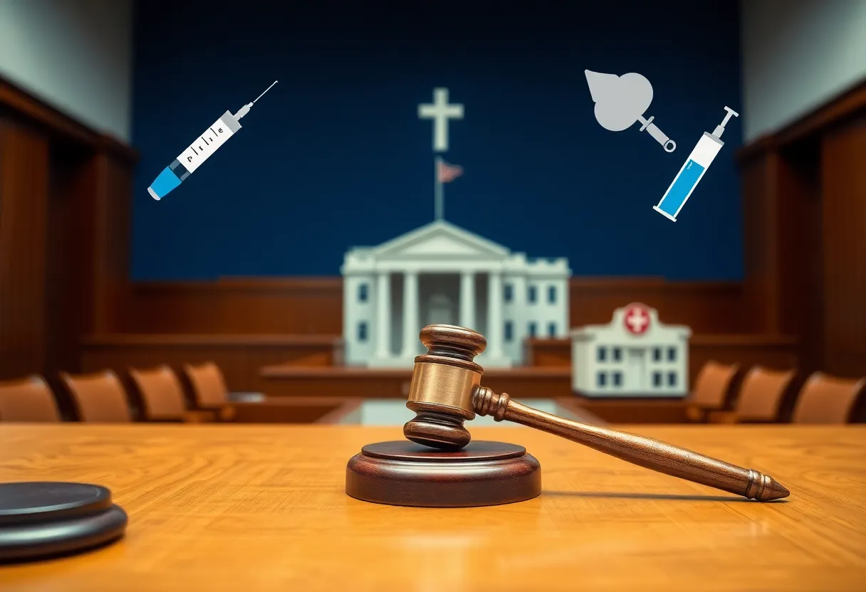 Courtroom scene representing Dallas County's lawsuit over health funding