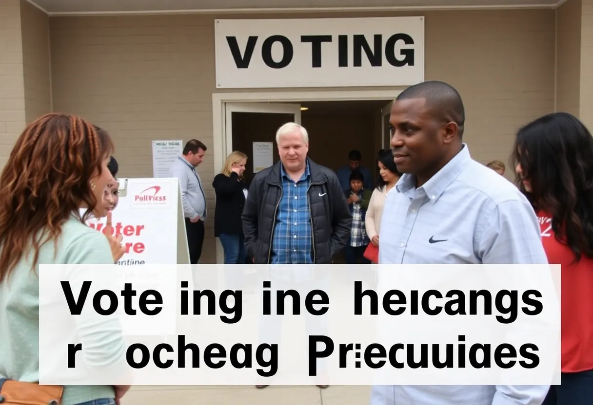 Voter at a Dallas County polling location discussing precinct-based voting.