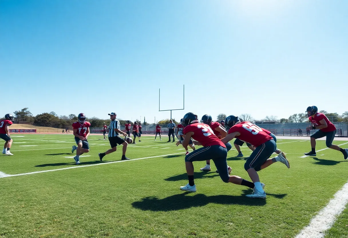 Dallas Cowboys practicing defense on the football field.