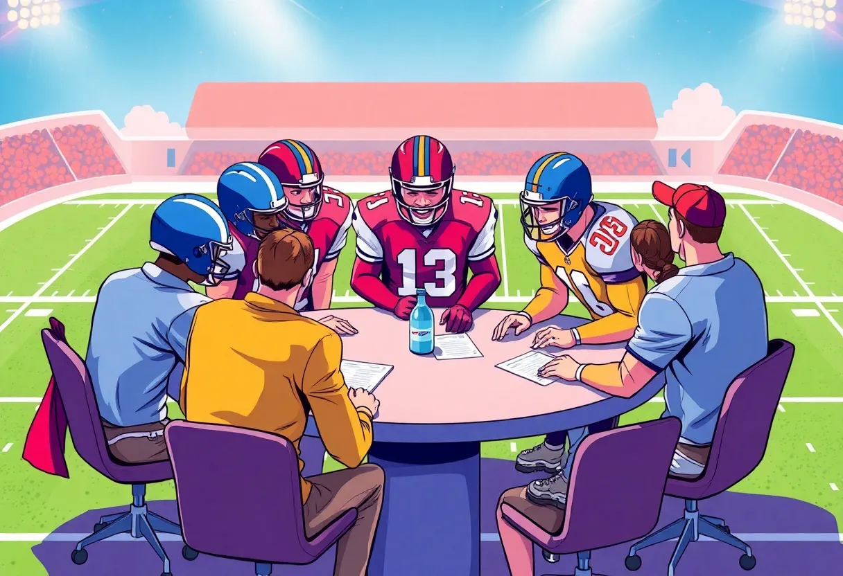 Illustration of Dallas Cowboys strategizing during the NFL draft