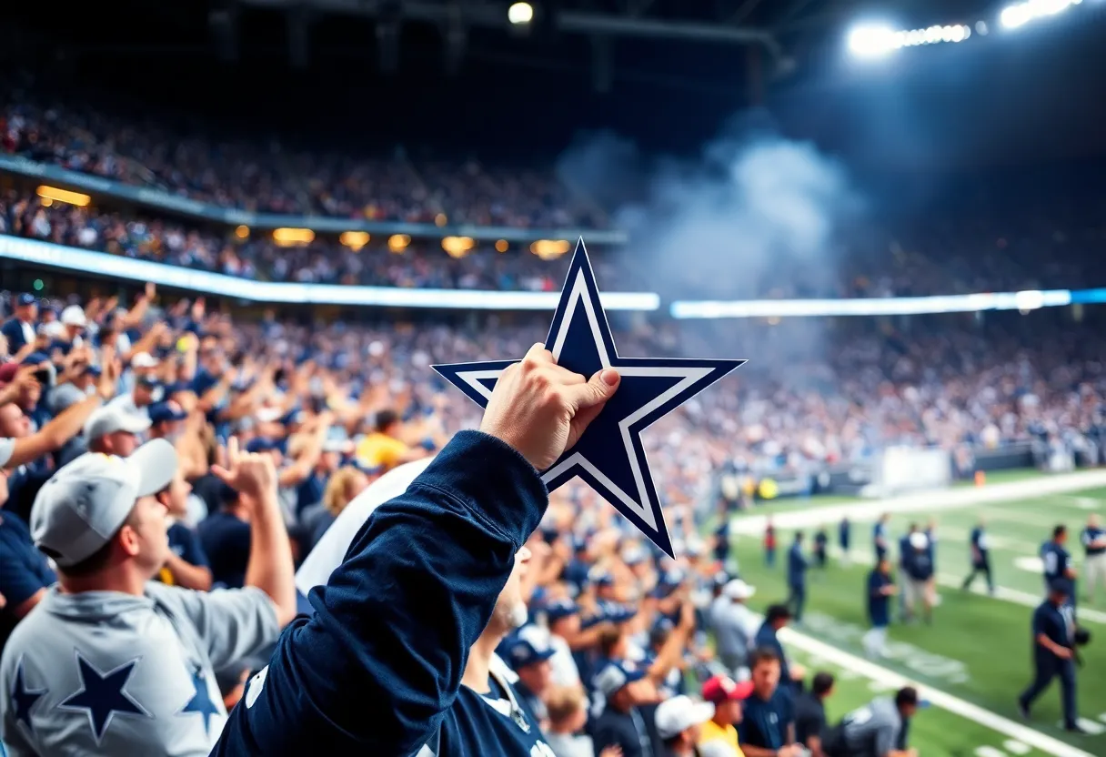Fans cheering for the Dallas Cowboys during a game