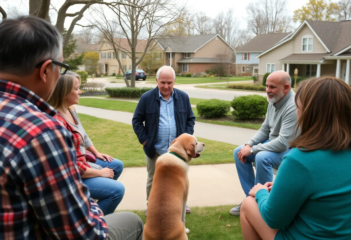 Community members discussing concerns about dog attacks in Oak Cliff.