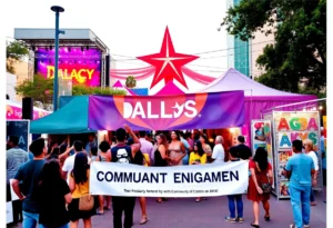 A collage of various Dallas events including a concert, film screening, and cultural festival.