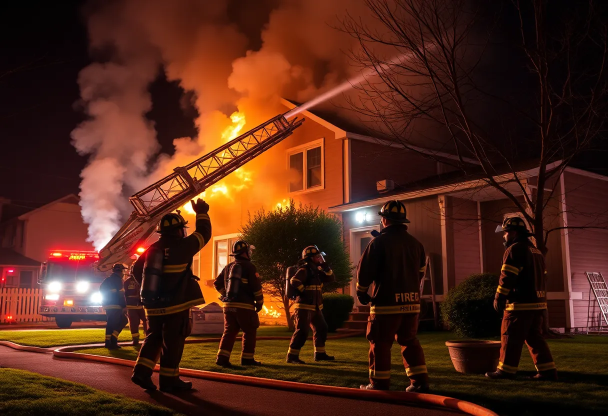 Firefighters responding to a house fire