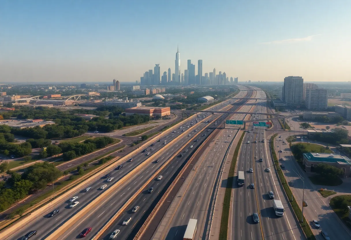 Aerial view of highways in Dallas-Fort Worth, Texas