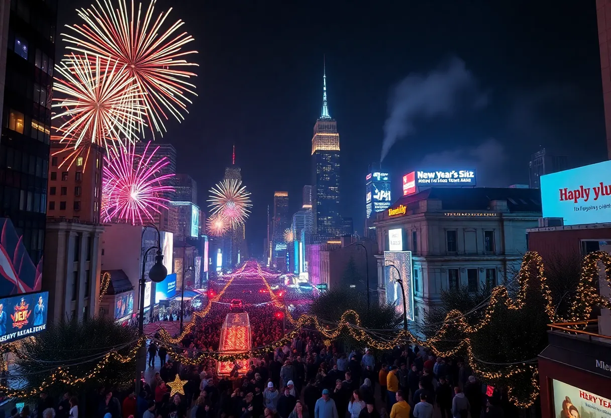 Fireworks over the Dallas skyline during New Year's Eve celebration