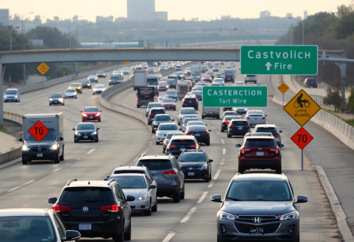 Traffic congestion on a highway in Dallas-Fort Worth area