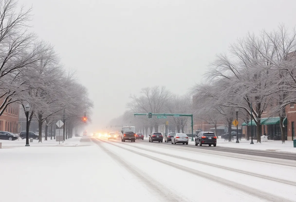 Snow-covered streets in Dallas-Fort Worth during a winter storm
