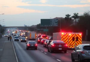 Emergency vehicles at a freeway accident scene in Dallas