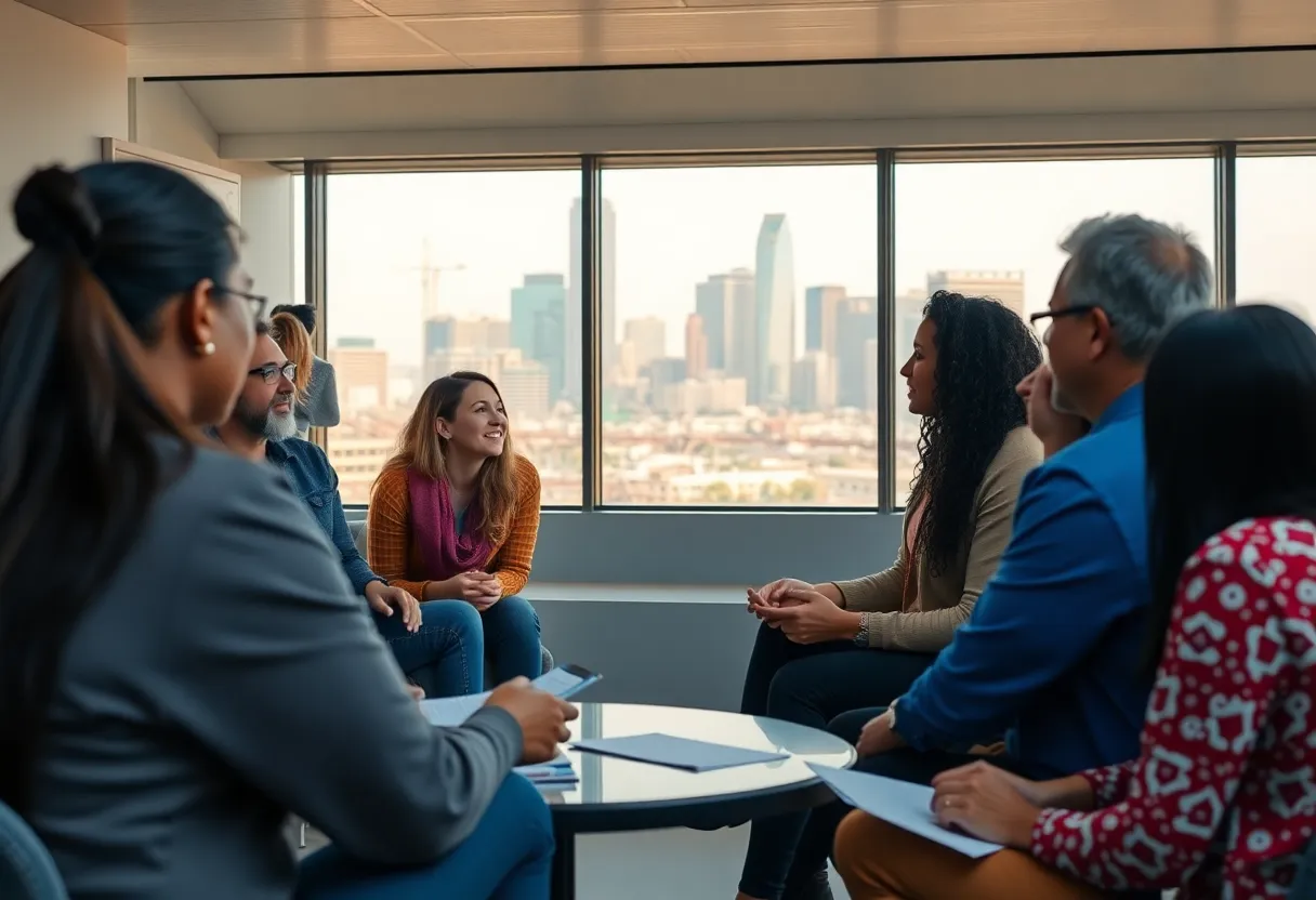 Community members discussing health insurance in Dallas