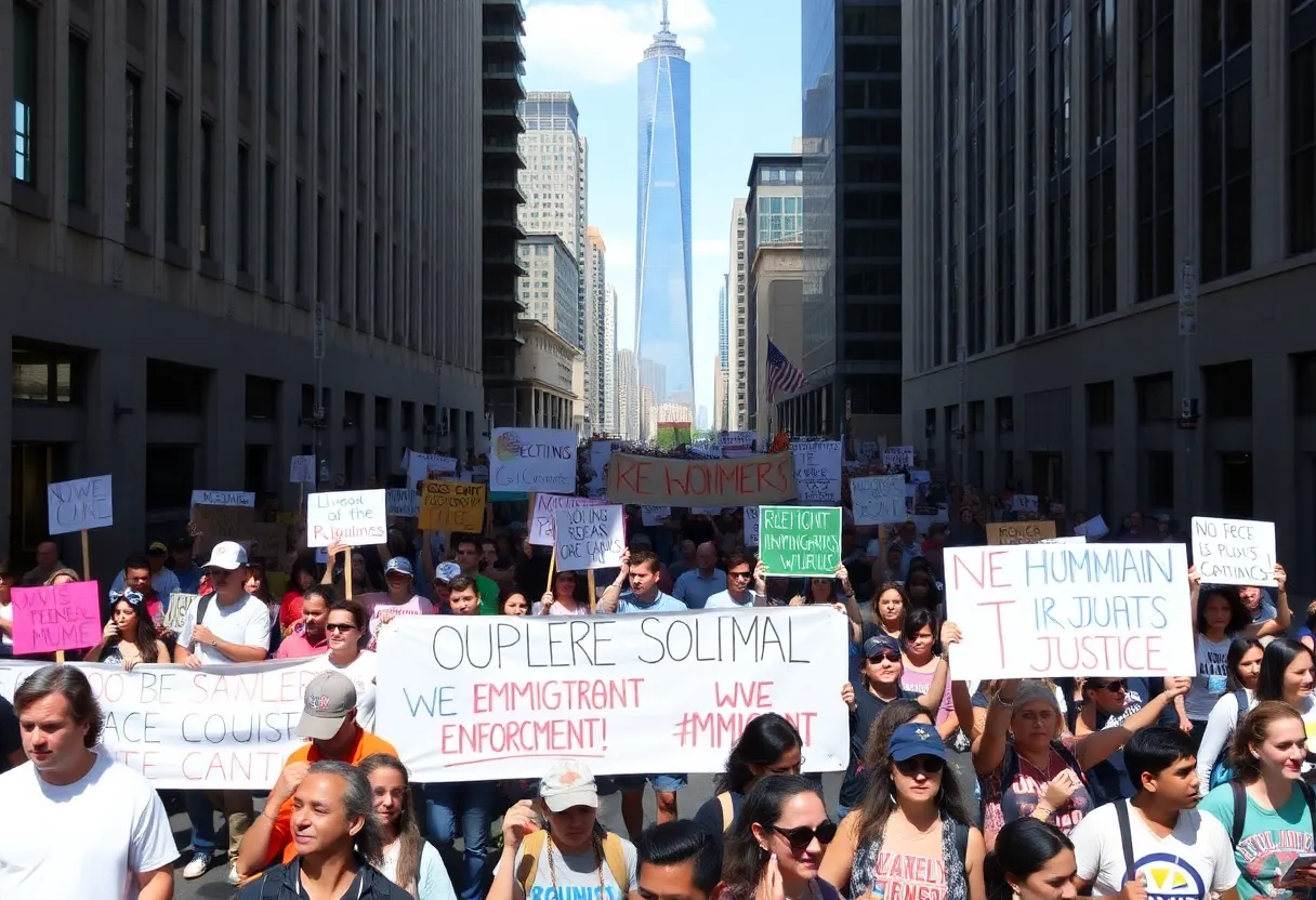 Protesters at the ICE Out March in Dallas holding signs against ICE collaboration.