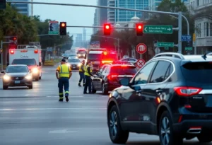 Emergency responders at a traffic accident site in Dallas.