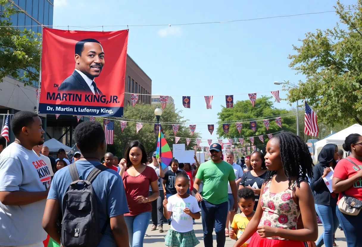 Community members celebrating MLK week in Dallas with banners and activities.