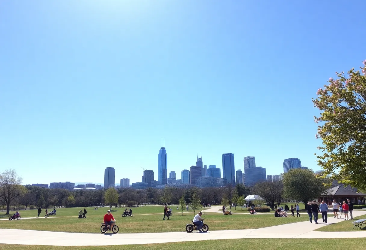 Panoramic view of Dallas skyline on a sunny day